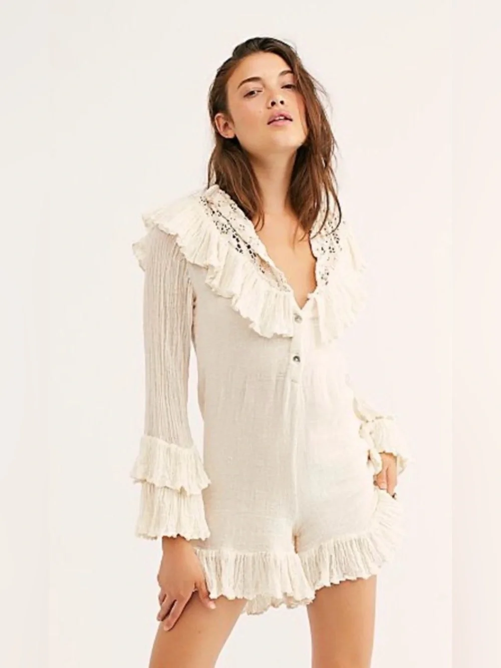 JEN'S PIRATE BOOTY x FREE PEOPLE Idelle Romper Ivory M - Picture 1 of 16